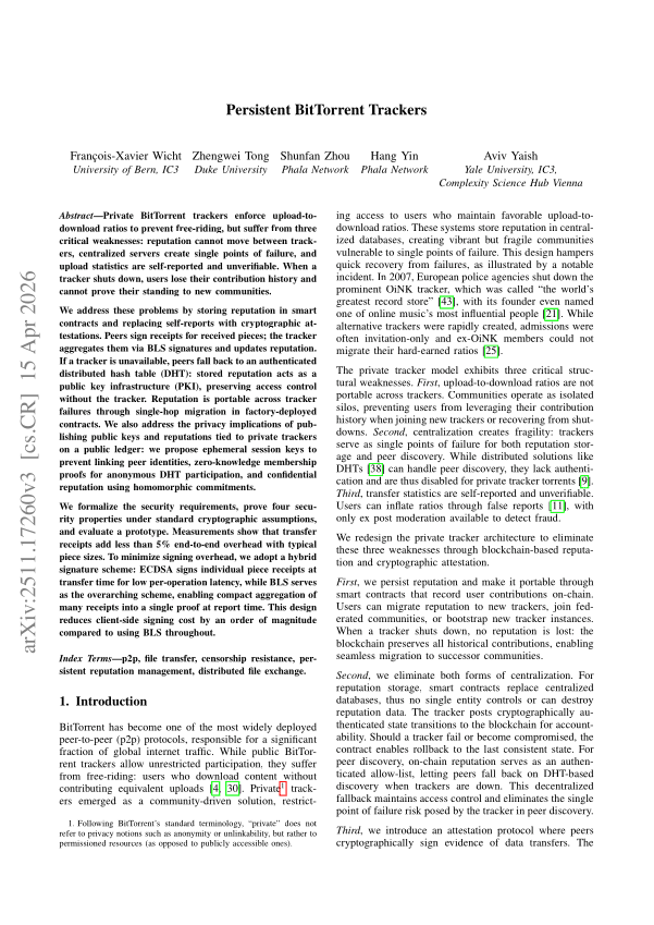 First page of Persistent BitTorrent Trackers