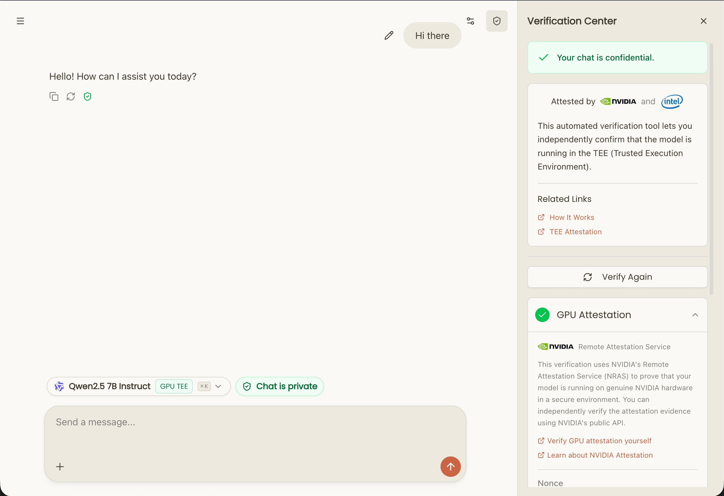 Verifiable Private Chat from
